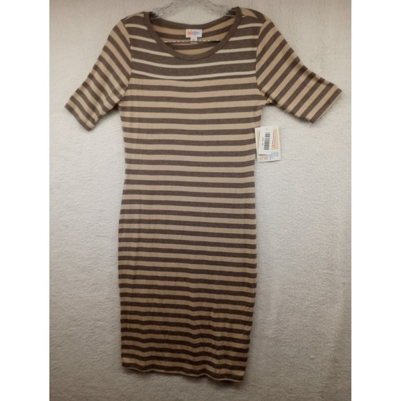 LuLaRoe NWT Julia Dress Size XS Taupe/Beige‎ Stripes Casual Stretch Bodycon Fit - Picture 1 of 16